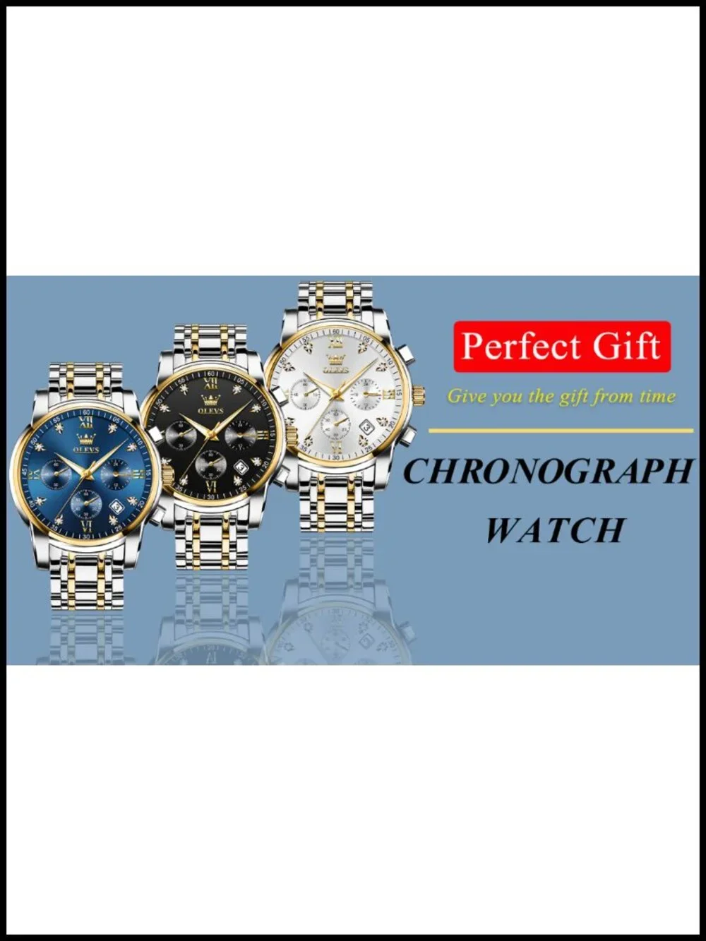 Men's Stainless Steel Chronograph Watch Big Face Analog Quartz Waterproof Dress